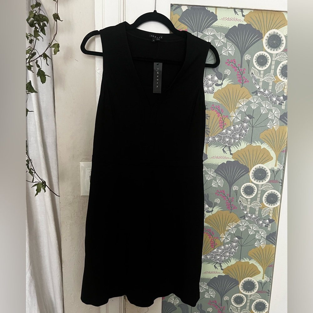 Theory Black Sheath Mini Dress Square Neck Sleeveless